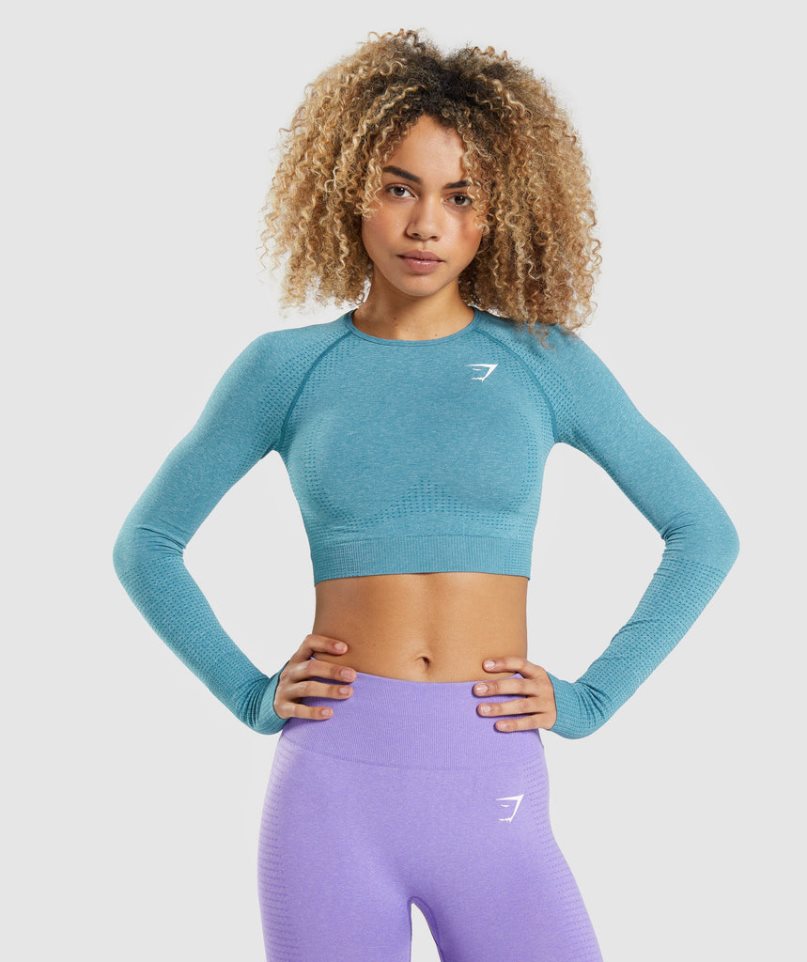 Przycięte Topy Gymshark Vital Seamless 2.0 Long Sleeve Damskie Turkusowe | PL 987MNH